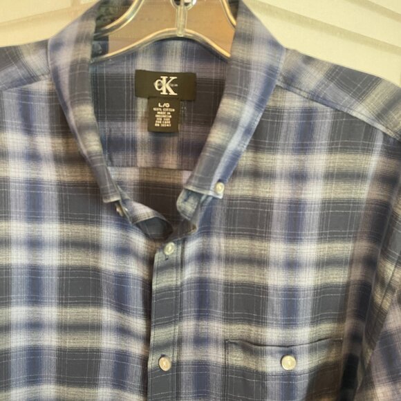 Calvin Klein Men's Blue Checkered Long Sleeve - Picture 2 of 6